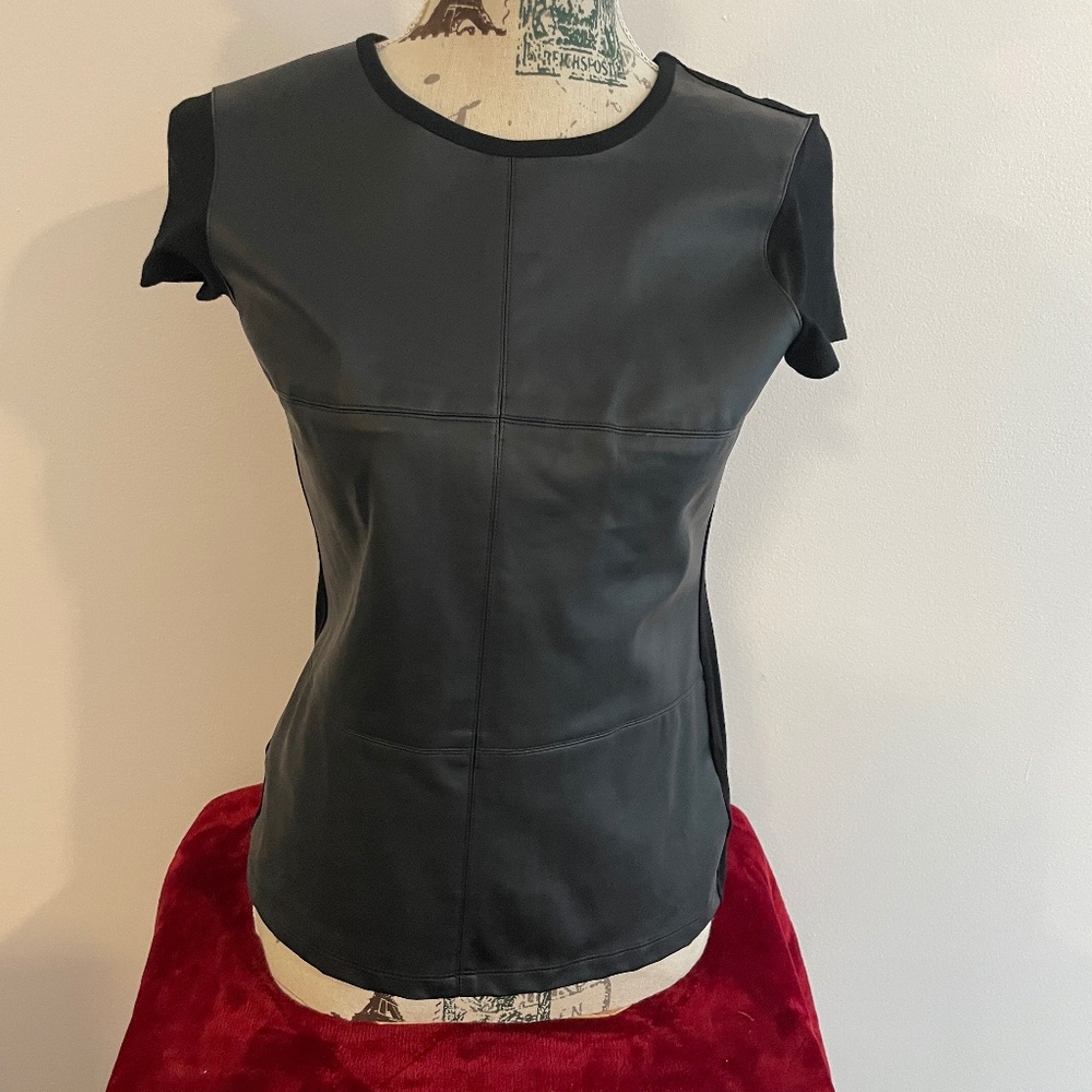 RALPH LAUREN - Faux Leather-Front Top - Size PS - NWT